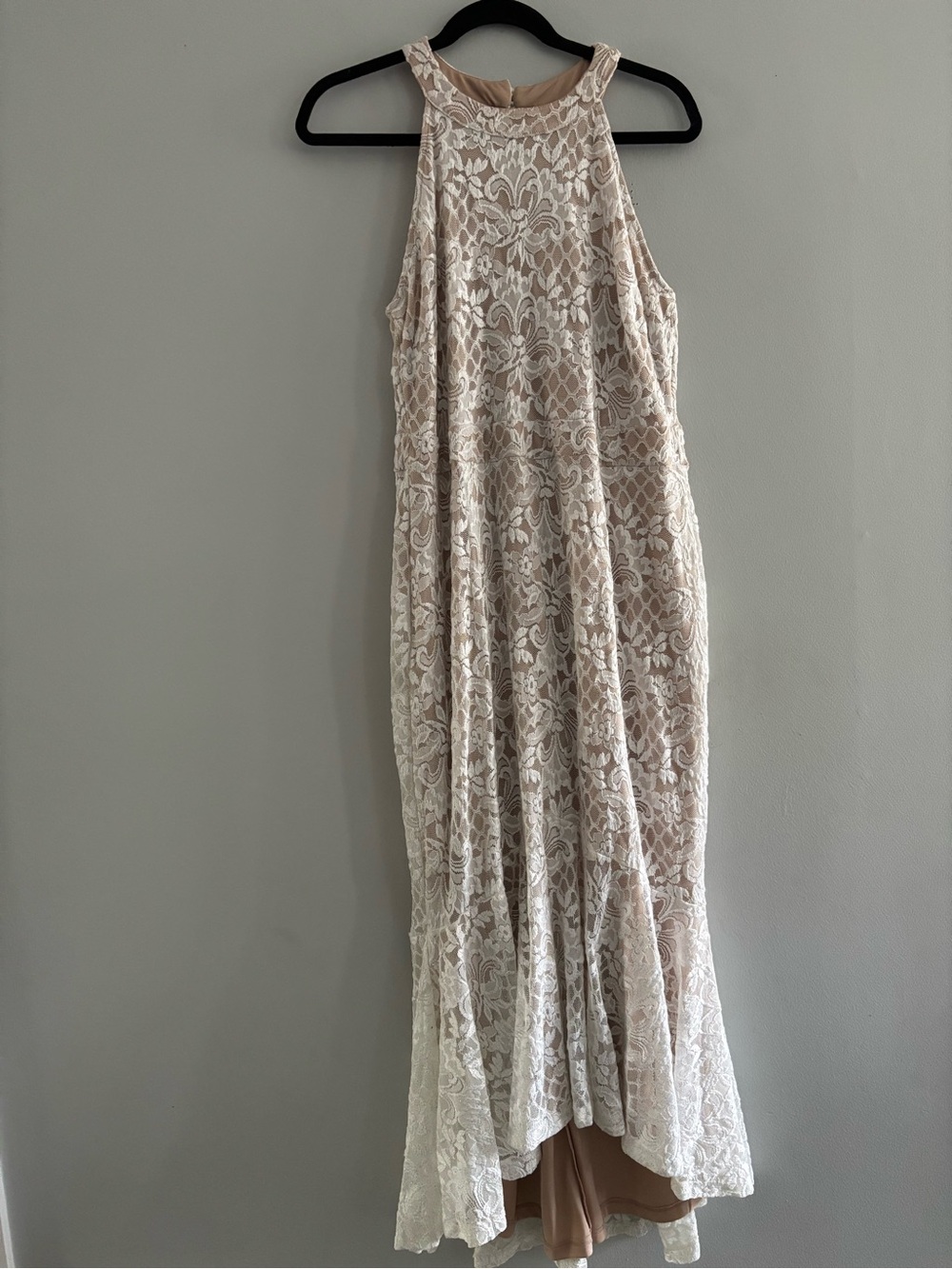 Candalite Sleeveless Lace Overlay Maxi Dress Cream and Tan Blush Size XL Bridal